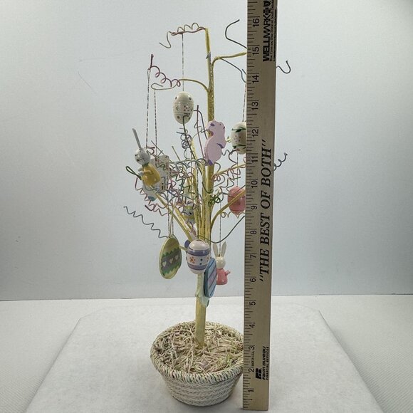 Vintage Easter Tree 17 Wooden Ornaments Bendable Branches Yellow 18" Tall - Picture 9 of 12